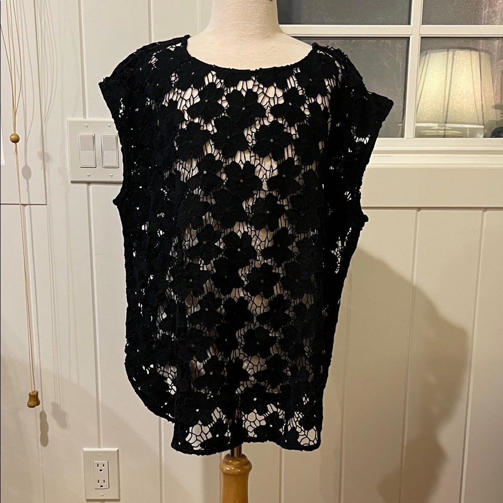 Talbots Black Floral Lace Blouse